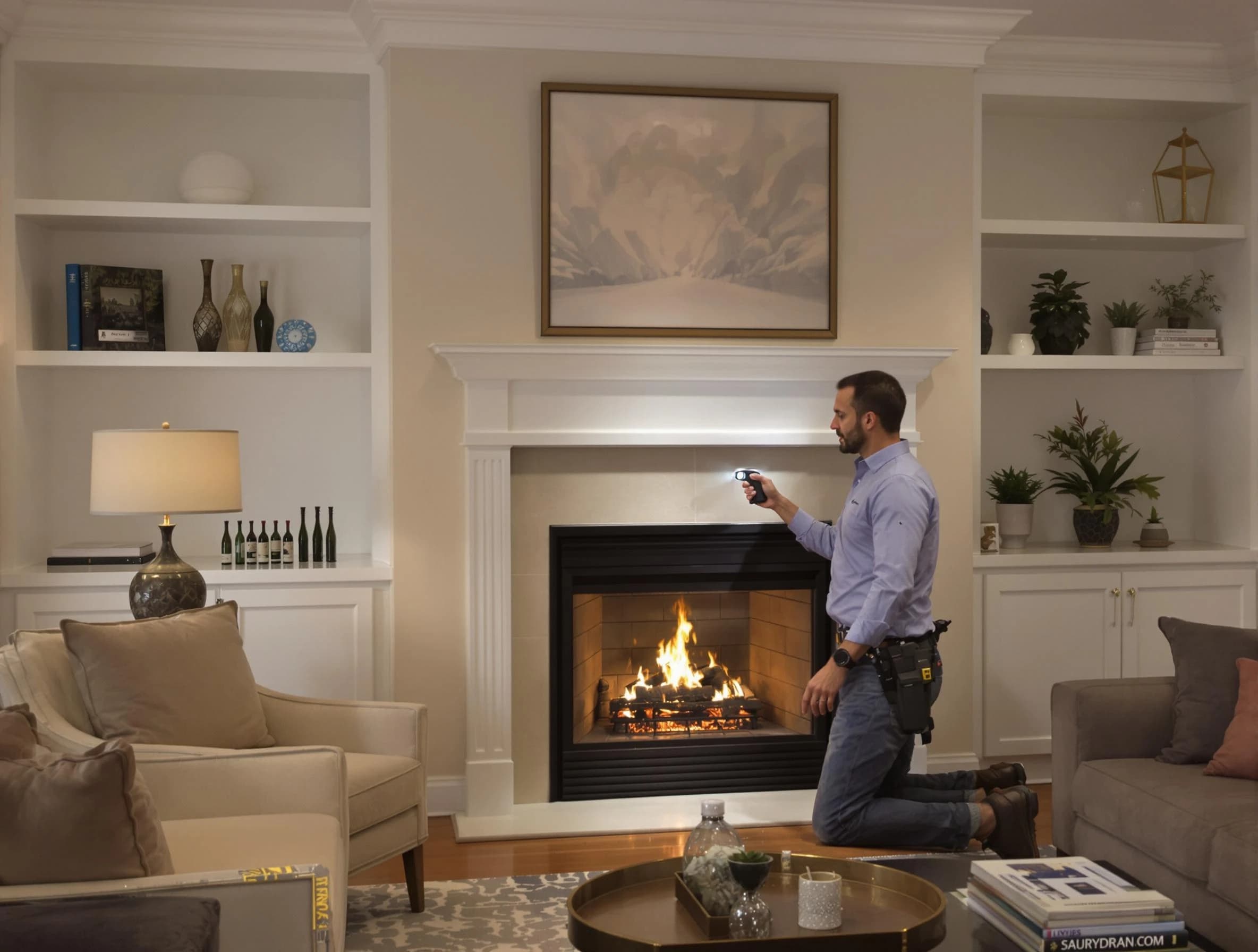 Mountain Park Chimney Sweep conducting a fireplace safety inspection in Mountain Park, GA