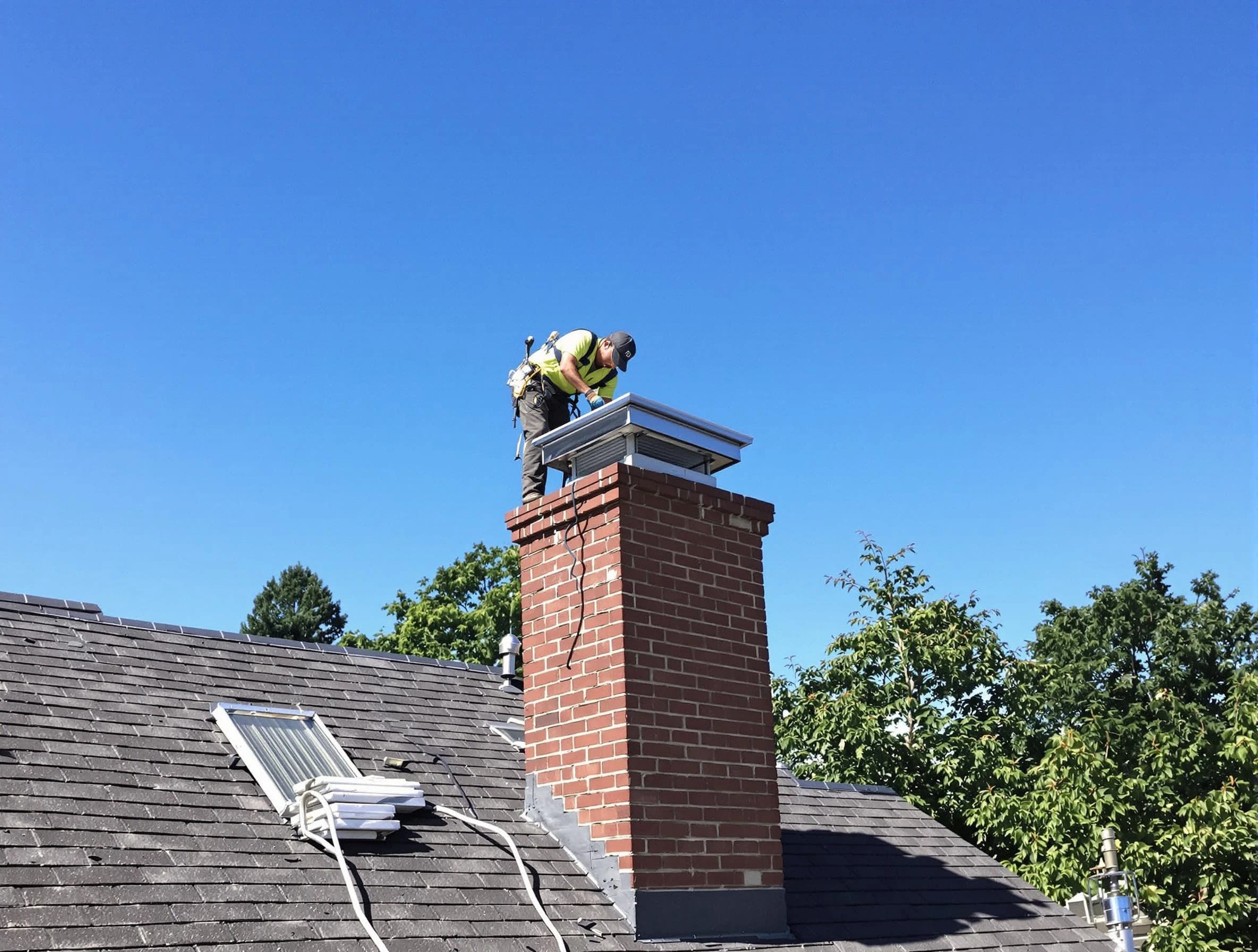 Mountain Park Chimney Sweep technician measuring a chimney cap in Mountain Park, GA