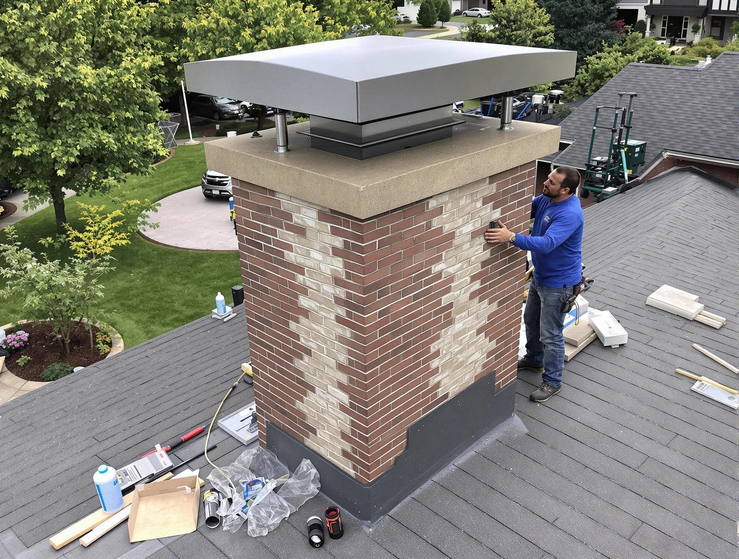 Mountain Park Chimney Sweep team working on a custom chimney remodel in Mountain Park, GA