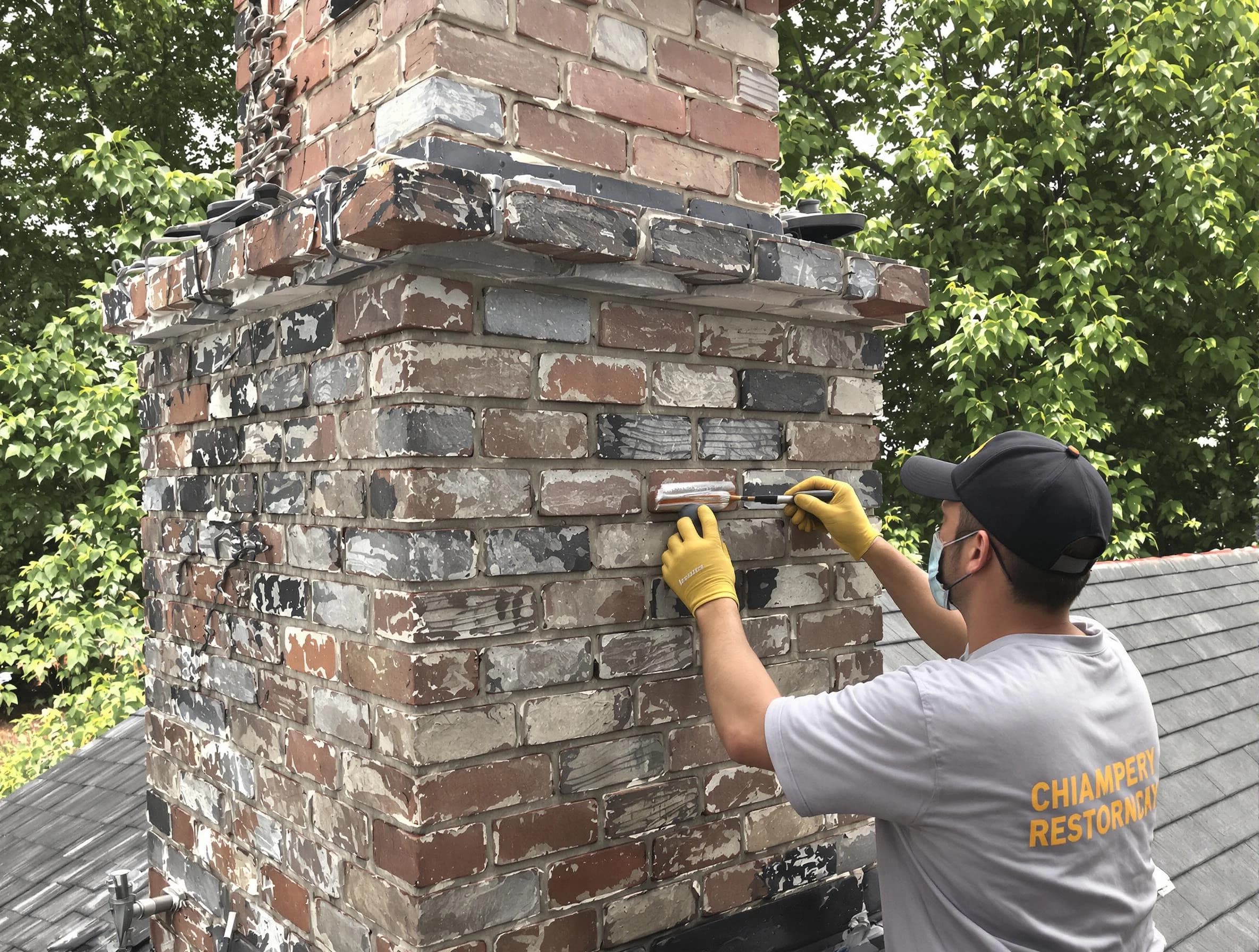 In-progress chimney restoration by Mountain Park Chimney Sweep in Mountain Park, GA