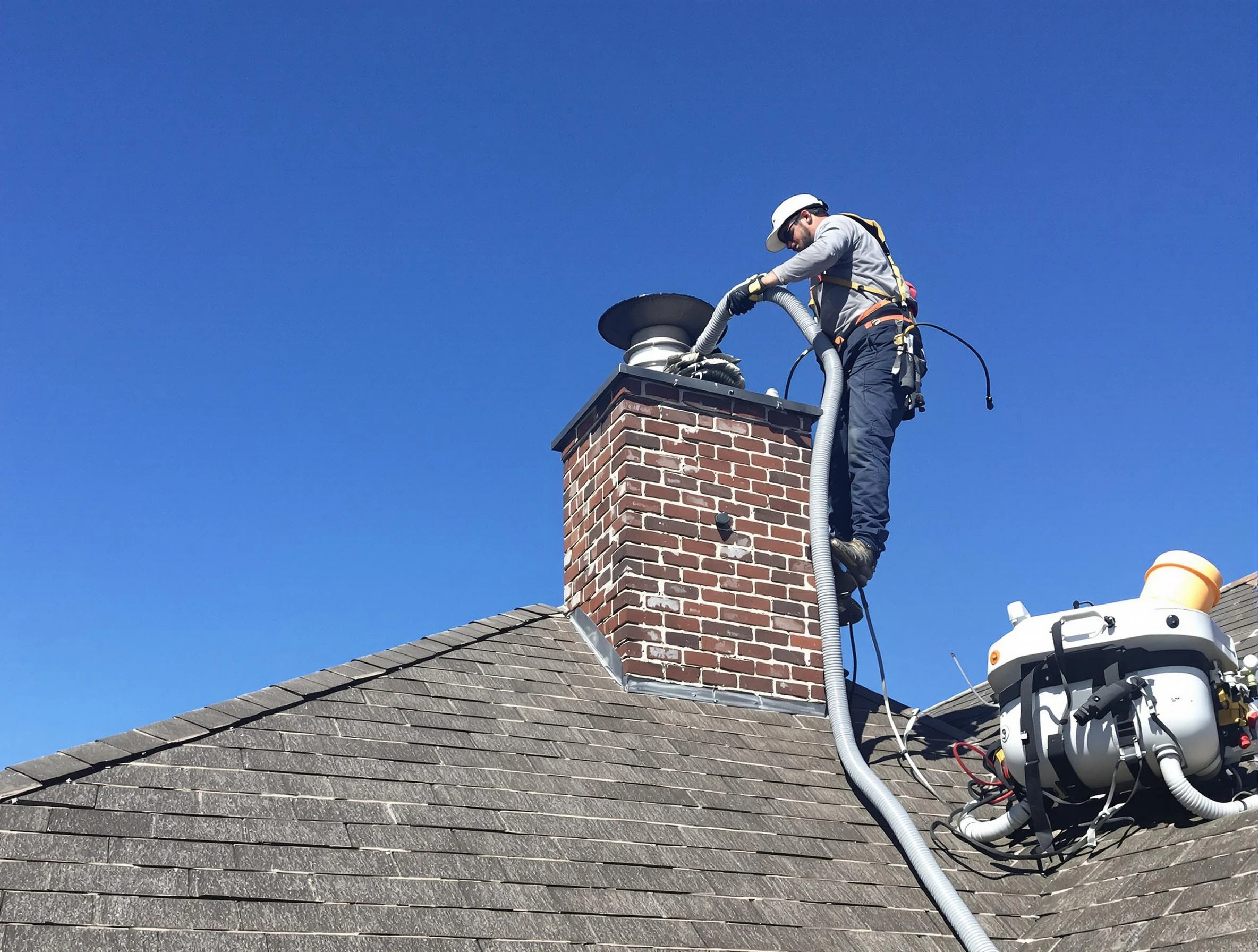 Dedicated Mountain Park Chimney Sweep team member cleaning a chimney in Mountain Park, GA