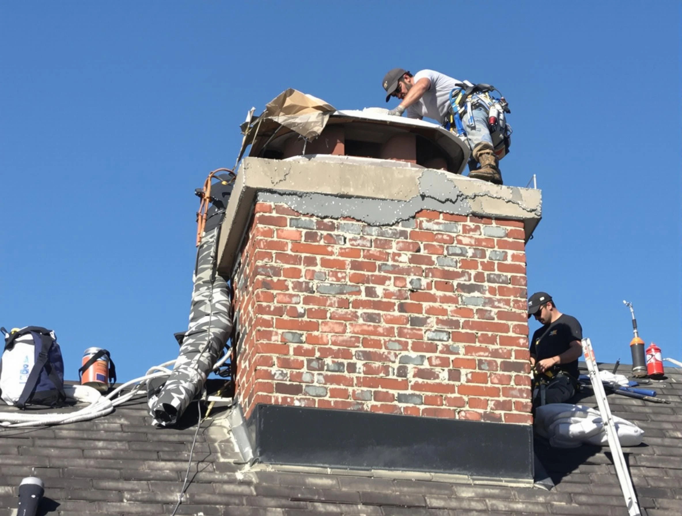 Mountain Park Chimney Sweep installing a custom chimney crown in Mountain Park, GA