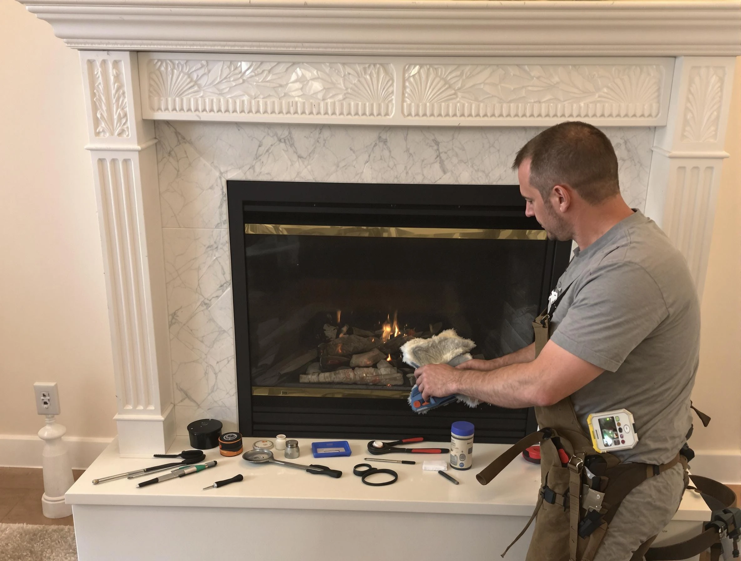 Mountain Park Chimney Sweep performing fireplace maintenance in Mountain Park, GA